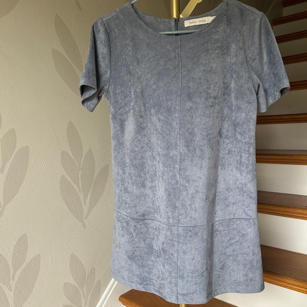 bishop + young Anthropologie Blue Suede Mini Dress